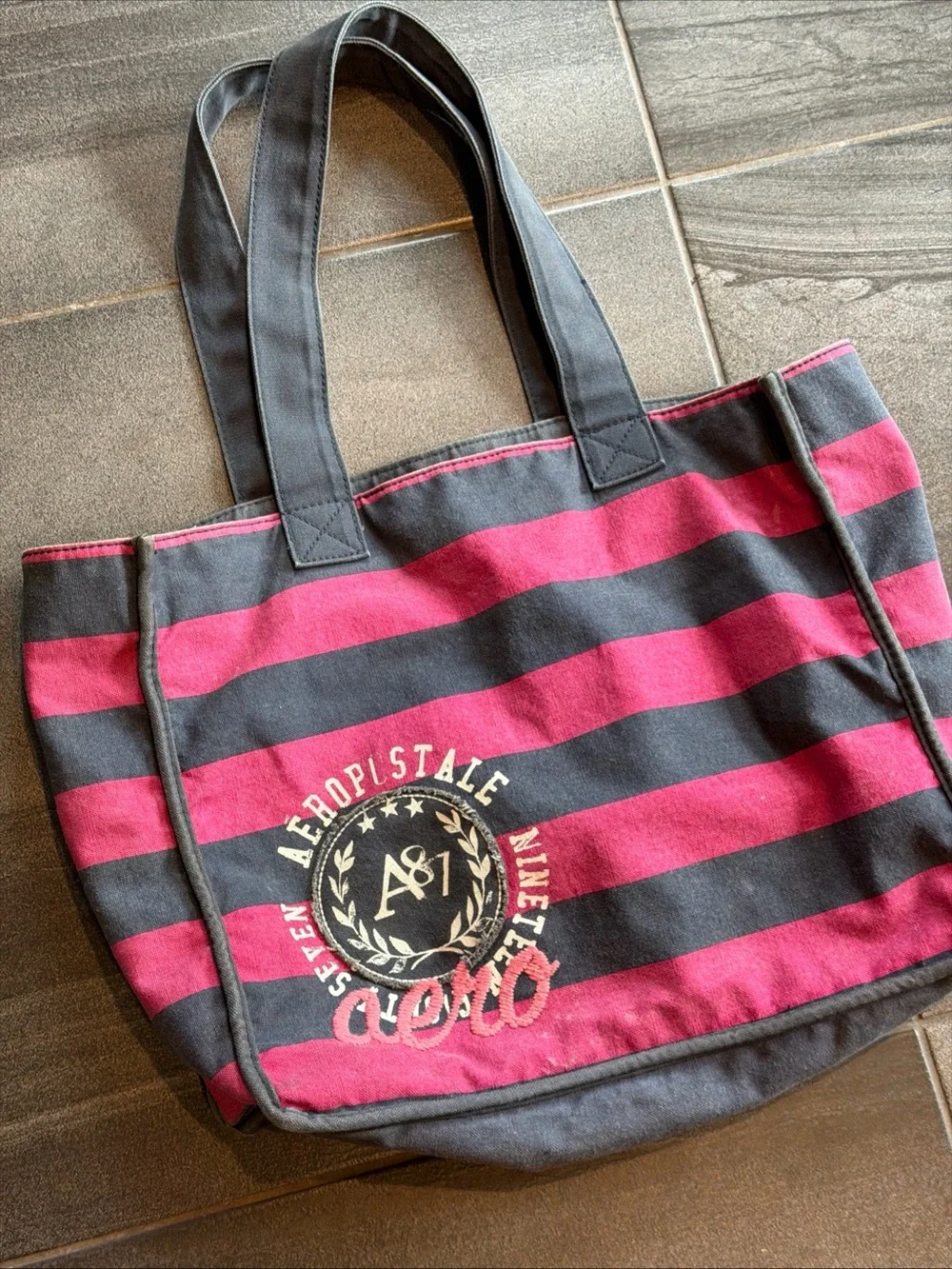 Aeropostale Navy Pink Striped Tote Bag vintage Y2K  Messenger/ Shoulder Bag
